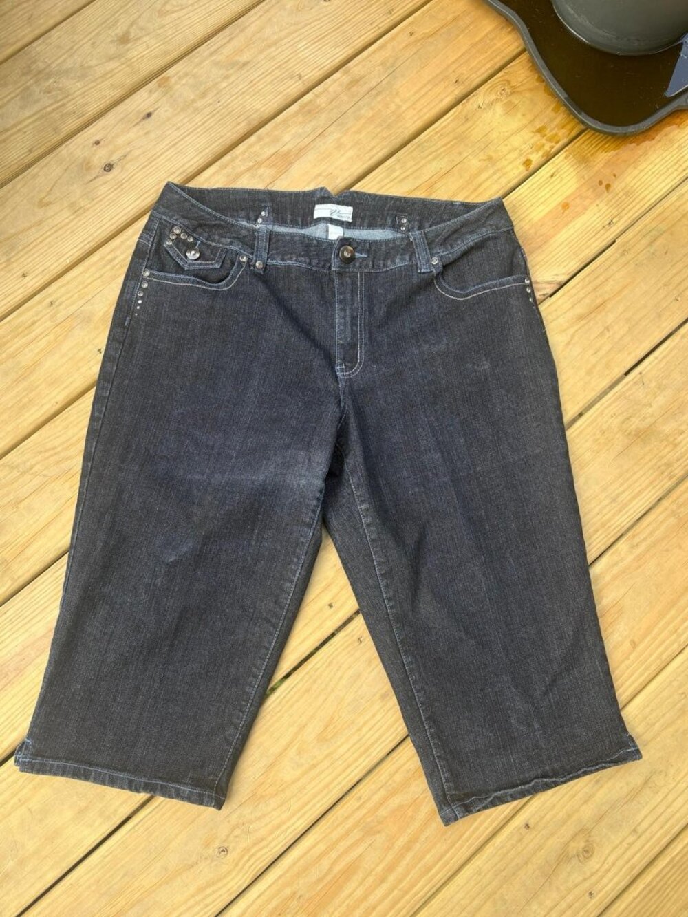 Venezia Women’s Dark Wash Denim Bermuda Shorts Studded Stretch Plus Size